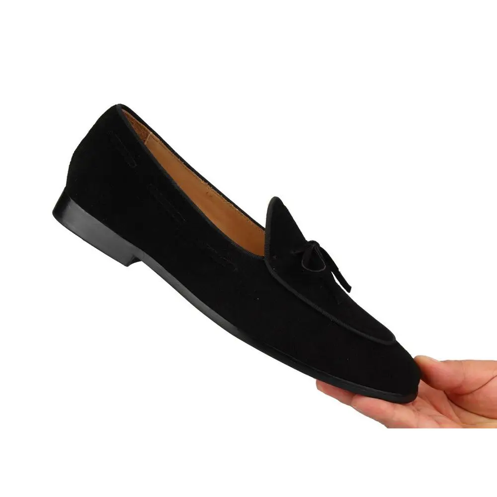 BLACK SUEDE LOAFERS WITH LEATHER BOW (13)
