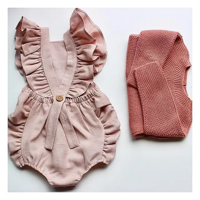 

Newborn Baby Girl Ruffled Solid Color Sleeveless Backless Romper Jumpsuit Outfit Sunsuit