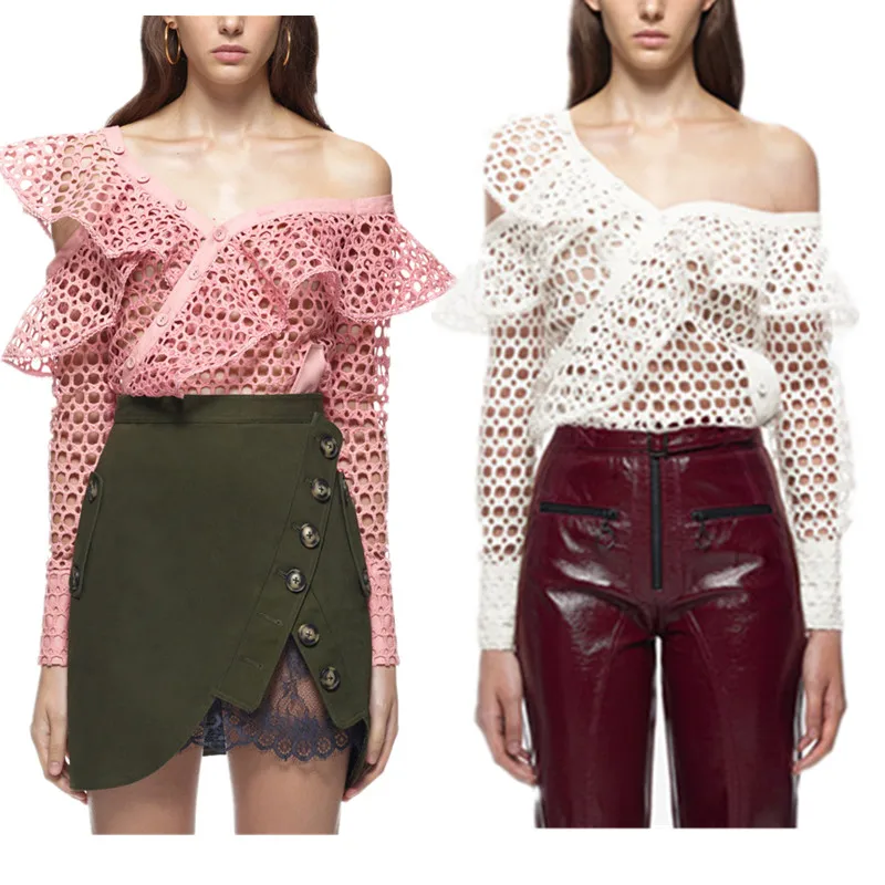$410 NEW Self Portrait Carnation Pink Lace Frill Shirt Top Blouse Eyelet 4 6 $410 NEW Self Portrait Carnation Pink Lace Frill Shirt Top Blouse Eyelet 4 6