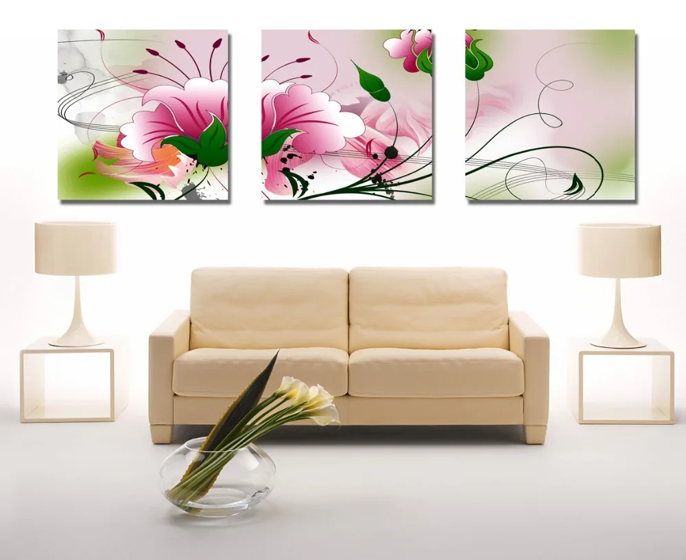Canvas Wall Art Colorful Flowers Canvas Prints 3 Pieces Flora Pink