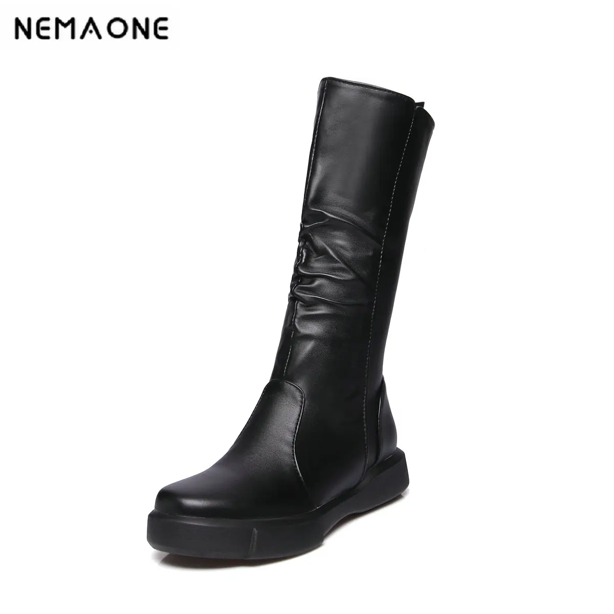 

2019 women mid calf boots fashion women shoes 3cm low heel rouned toe ladies boots it`s black and white large size 34-43