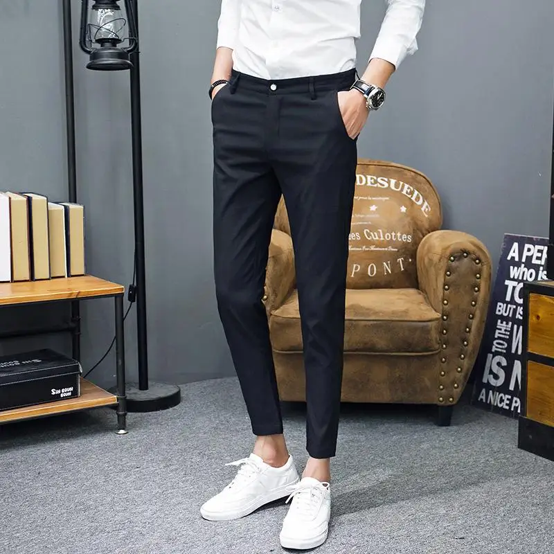 Новинка года; Pantalon Homme; корейские модные однотонные брюки для мужчин; облегающая свободная длина по щиколотку; Верхняя одежда; брюки; мужская одежда