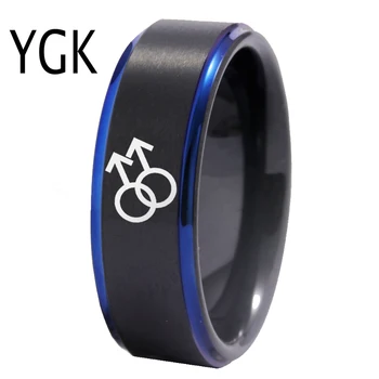 

YGK Jewelry Classic Gay Male Symbol Wedding Ring Men's Engagement Rings Tungsten Carbide Ring Matte Black Blue Ring Comfort Fit