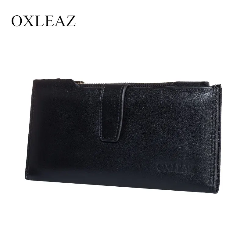 

OXLEAZ Soft Ladies Long Genuine Cow Leather Clutch Wallet Purse Mens Zippered Wallet with Removable Card Holder for Men Bifold
