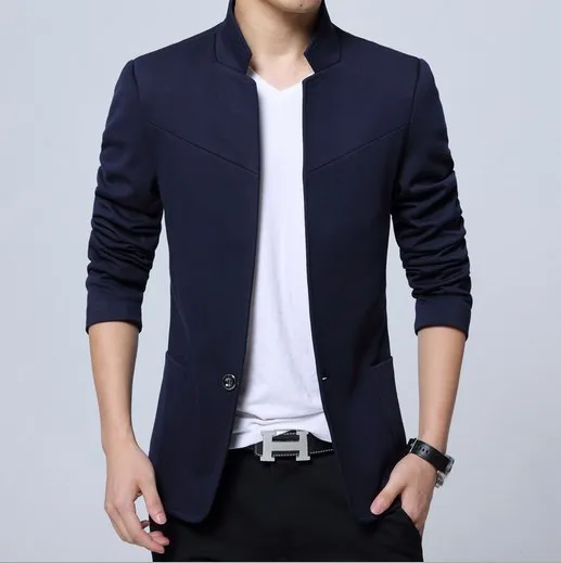Китайский воротник Мао пиджак мужской s приталенный Блейзер для мужчин размера плюс мужские s блейзеры черный синий серый красный 3XL 4XL 5XL
