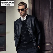 Enjeolon marca top nova Motocicleta Jaquetas De Couro PU Homens, moda zipper Roupas punho, gola Macho magro Ocasional casacos P263