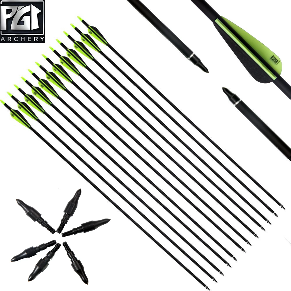 PG1ARCHERY 6/12/24 PCS 28/30/31 Inches Carbon Arrow Practice Hunting Arrows with Removable Tips for Compound & Recurve Bow 