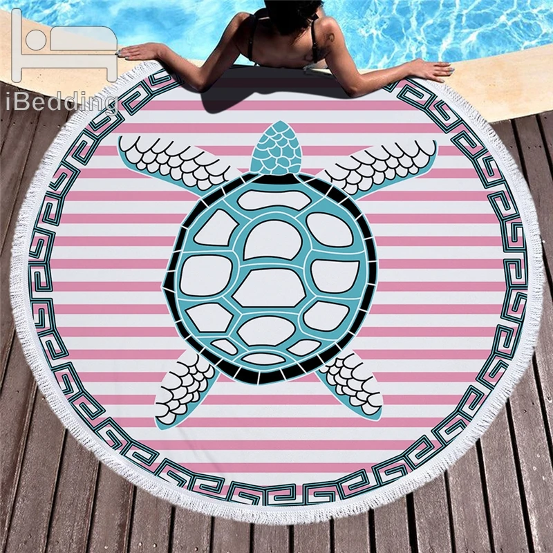 Geometry Microfiber Beach Towel For Adults Mat Tassel Blanket Large Turtle Printed Round Bath 150cm Tapestry Home Decor | Дом и сад