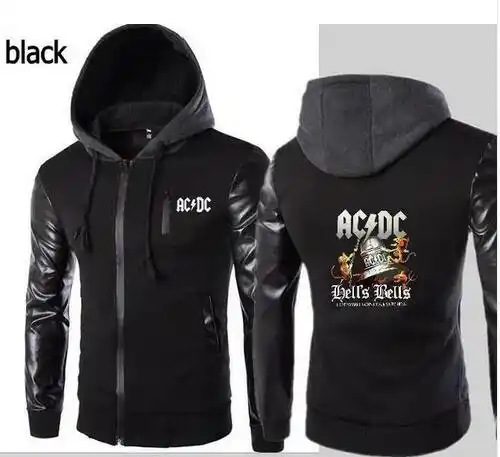 New Fashion Hooded Leather Sleeve Acdc Clock Jacket Men S Sports Jacket Hooded Slim Hoodie Aliexpress