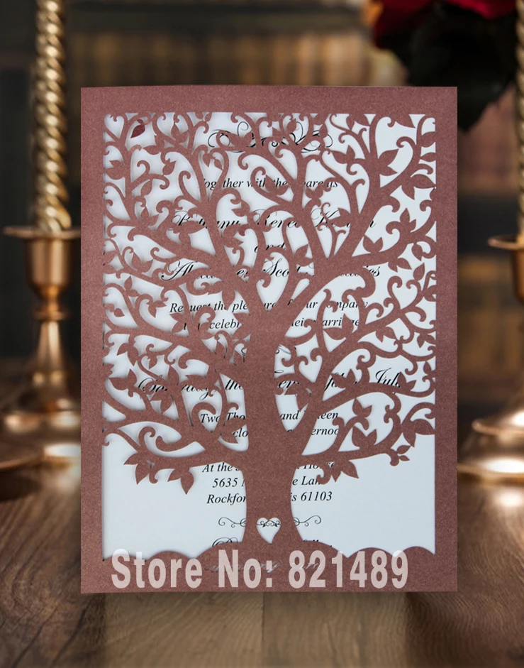  Elegant Love Tree Design Wedding Invitation Card; Formal Banquet Invitation Card - Set of 50 - 32435212414