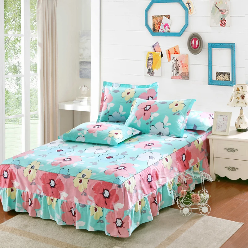 Синие постельные принадлежности с цветами для взрослых, детские покрывала для кровати, матрац, юбки, простыни, подушки из хлопка, двойной, полный размер королевы