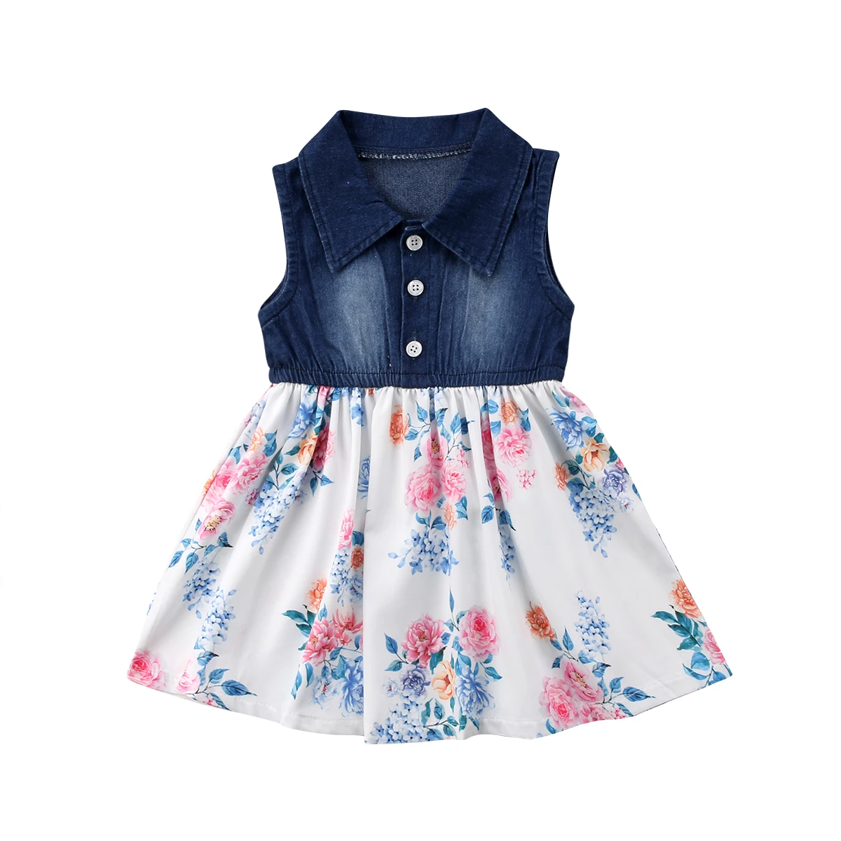 

2019 Summer Princess Baby Kids Girls Toddler Denim Jeans Dress Patchwork Floral Summer Fashion Clothes Dresses