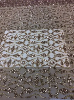 

Sparkle african sequins tulle mesh fabric Newest glued glitter sequins lace fabric for party dress