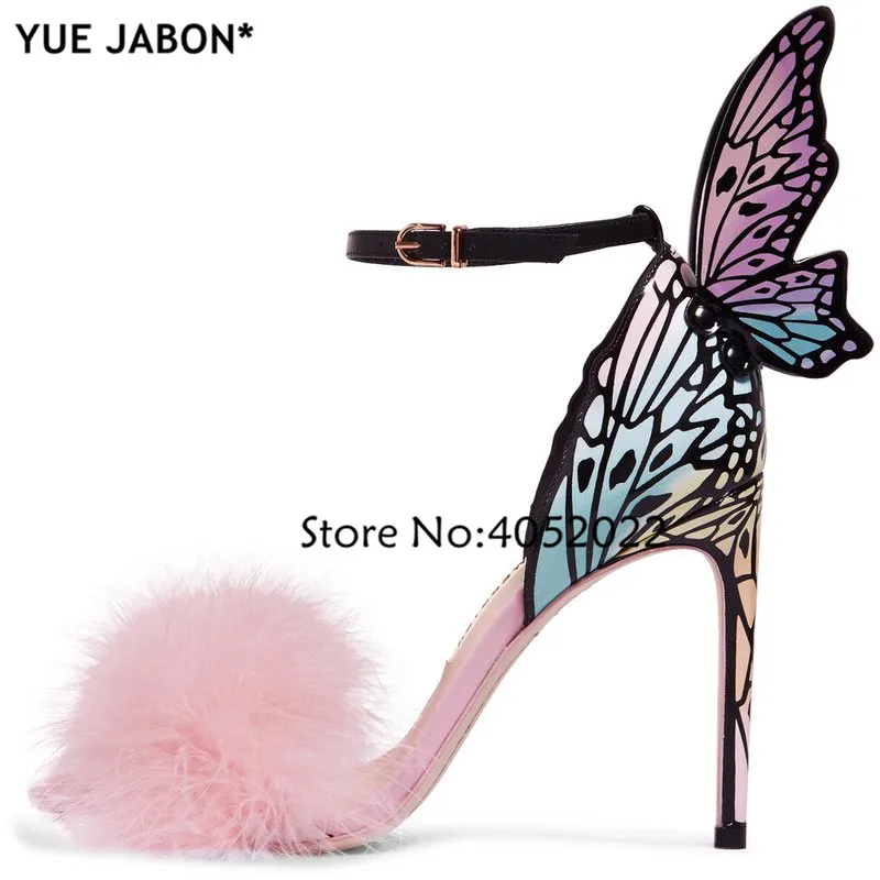 YUE JABON 2019 Newest Pink Feather Butterfly Wing Gladiator Sandals Women Open Toe Sexy Fur High Heel Shoes Woman Wedding Shoes YUE JABON 2019 Newest Pink Feather Butterfly Wing Gladiator Sandals Women Open Toe Sexy Fur High Heel Shoes Woman Wedding Shoes