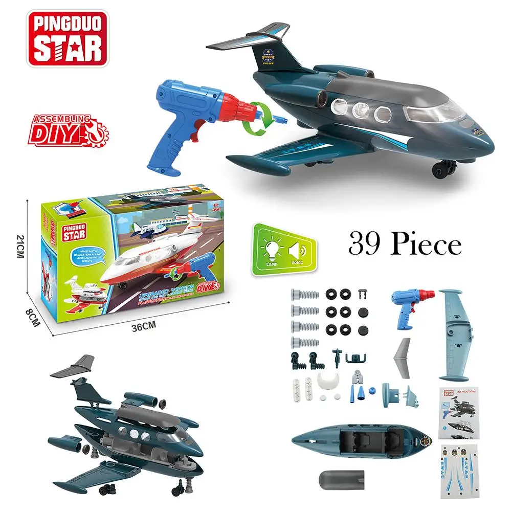 

39 Pieces Set DIY Assembly Model Aircraft Kit Kids Drill Screws Toys Building Car With Lights And Sound Take Apart Tool