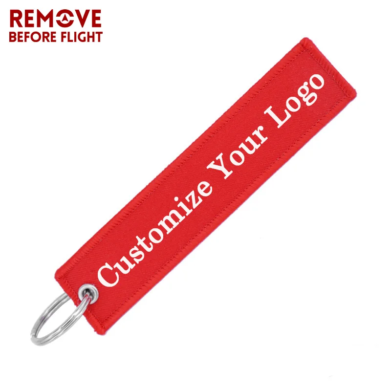 Remove Before Flight Red Embroidery Key Chains Special Luggage Tag Label Key Ring Chain for Aviation Gifts OEM Key Chain Jewelry (1)