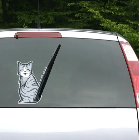 

Free Shipping 2Pieces/Set Funny Creative Cartoon Cat Decoration Moving Tail Stickers Auto Vehicle Window Wiper Car Stickers