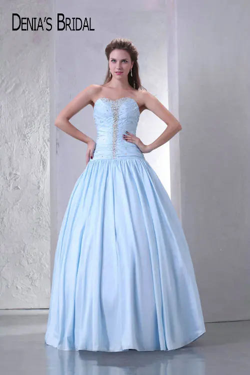 Buy Real Photos Light Blue Strapless Pleats Prom