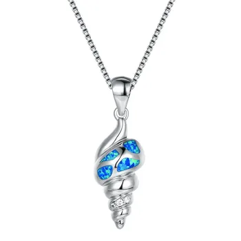 

Boho Ocean Blue White Fire Opal Necklace Shell Conch Pendants For Women 925 Sterling Silver Filled Bar Necklaces Wedding Jewelry