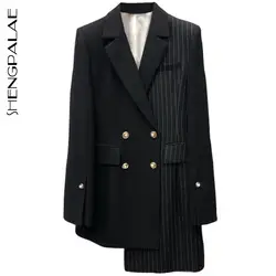 SHENGPALAE/Новинка 2019 года; зимнее двубортное пальто в Корейском стиле с длинными рукавами и воротником-стойкой в стиле пэчворк; асимметричное