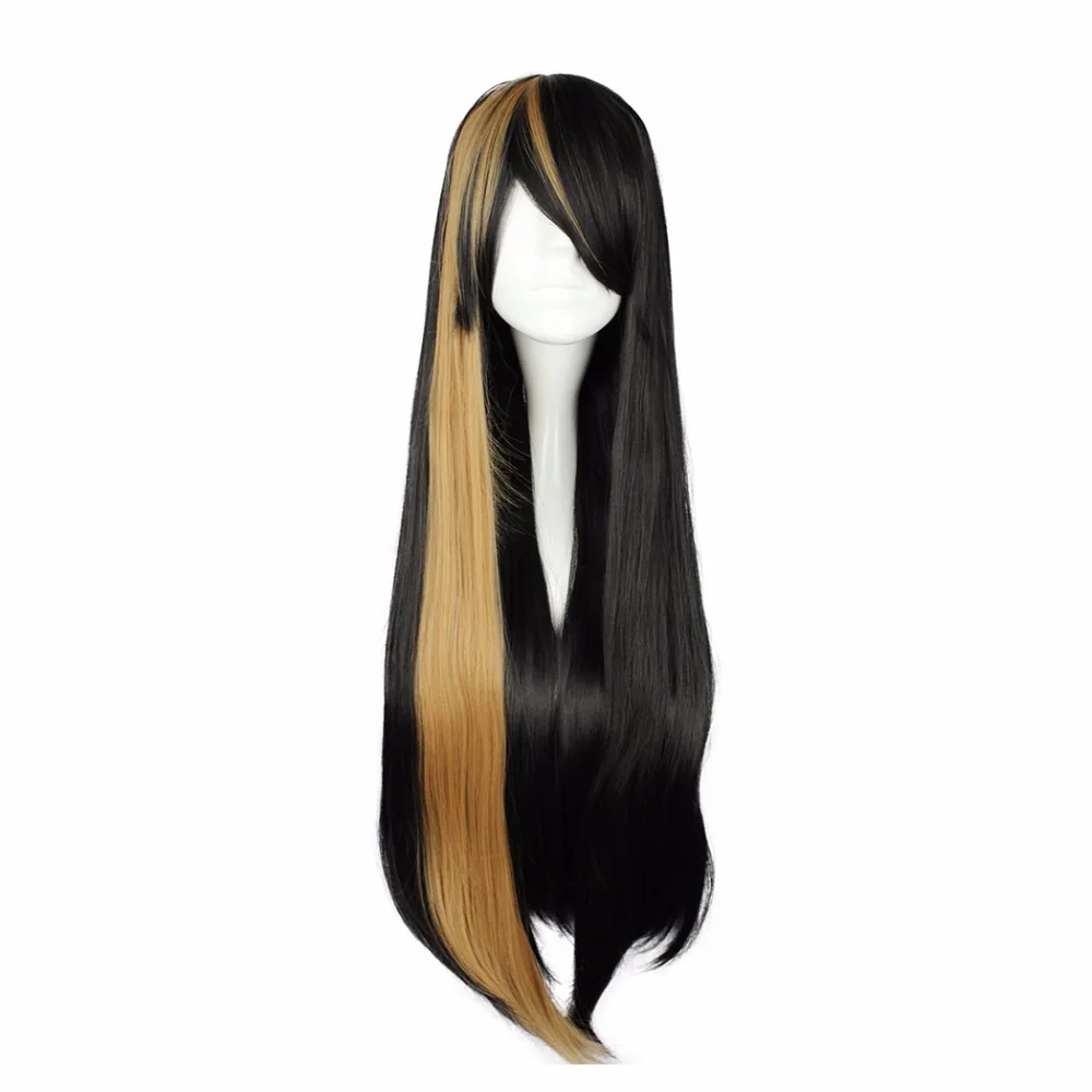 

MCOSER 70cm Long Black Synthetic Mixed Blonde Straight Heat Resistant Cosplay Wig 100% High Temperature Fiber Hair WIG-456A