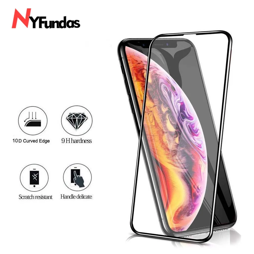 NYFundas 10D For iPhone X XS Max Tempered Glass Screen Protector Full Coverage Film XR 7 Plus 8 6 6S protector |