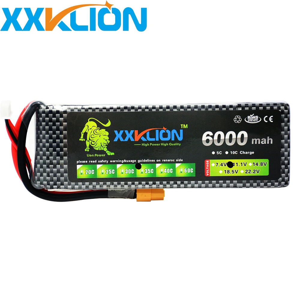 

XXKLION 11.1V 6000mAh 35C 3S RC LiPo battery For RC Airplane Quadrotor Car Boat Drone RC boat Li-ion battery Free Shipping