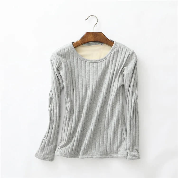 Новая Женская осенне-зимняя футболка, футболки с длинным рукавом, теплые плотные бархатные футболки, женская нижняя рубашка, топы, нижнее белье размера плюс A673 - Цвет: light gray