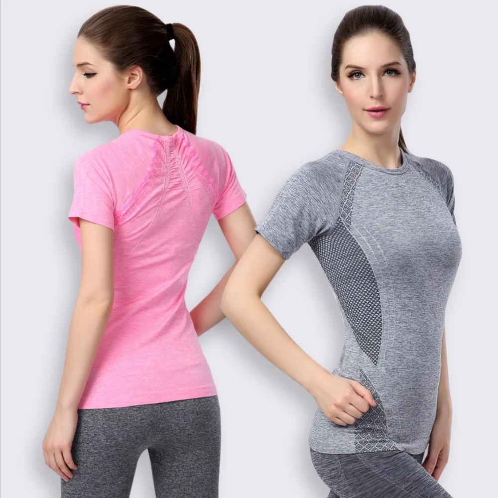 

New Womens Sportswear Gym Summer Running Shirt Short Sleeve Training Shirt Women Breathable Mesh Quick-drying Fitness Yoga Tops