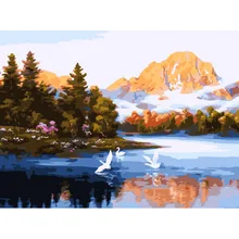 Ручная роспись маслом холст, Лебединое озеро, живопись по номерам цветы