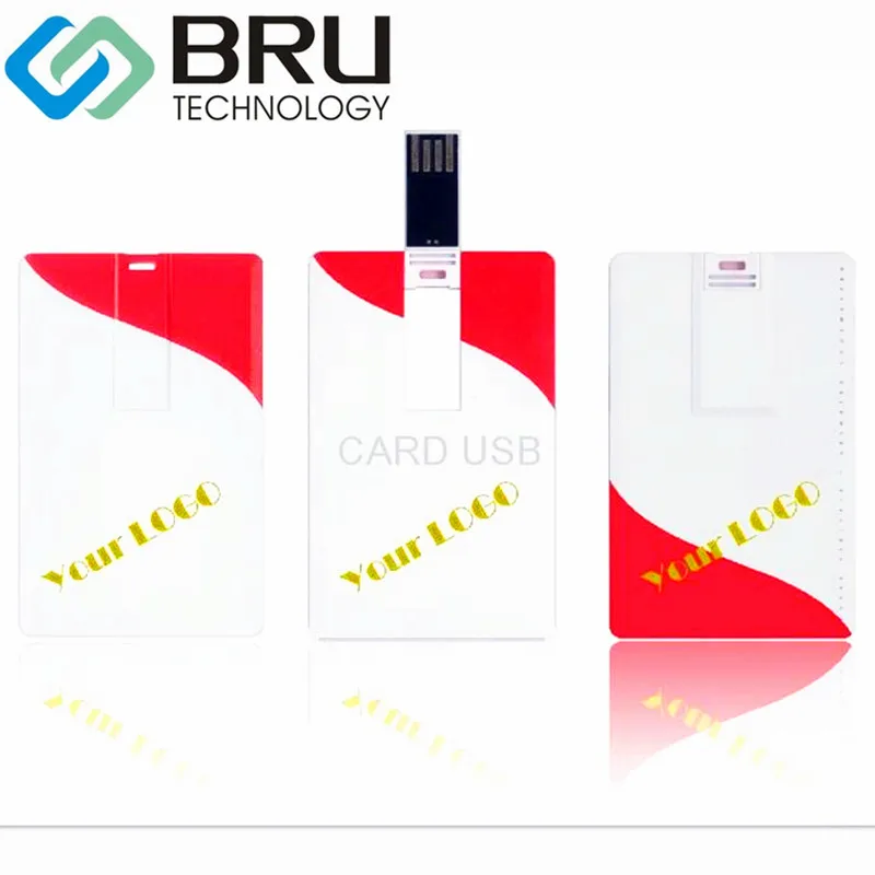 

BRU 2GB1G512MB128M USB Flash Drive Credit Card Pendrive Business name Shaped Stick Ultrathin Memory Custom Logo Print Picture