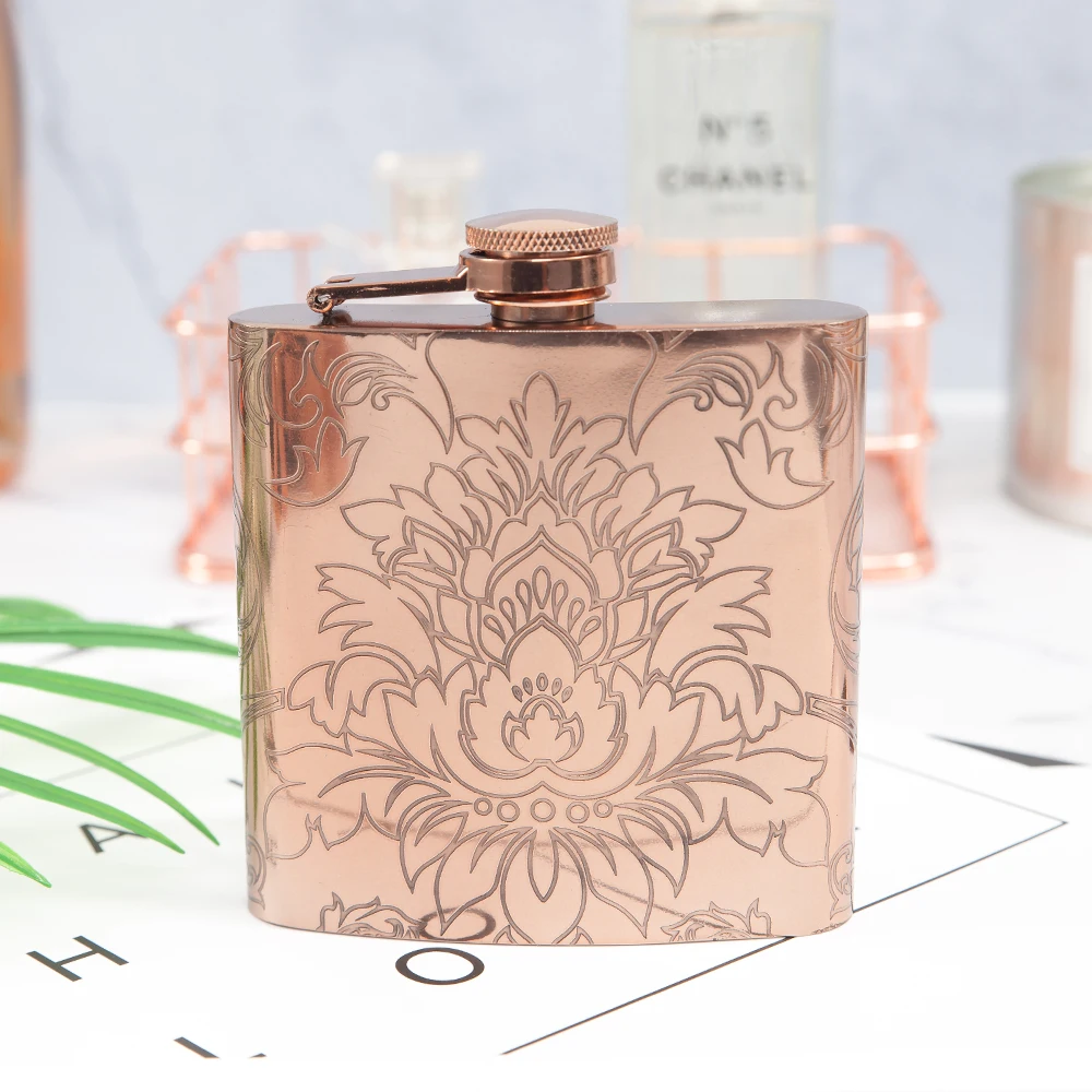 

Mealivos Rose gold Flasks 6 oz Stainless Steel Hip Flask flowers Flask for Alcohol Bottle liquor Whiskey bottle bridesmaid gift