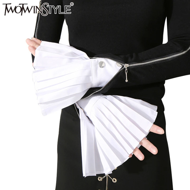 

TWOTWINSTYLE Pleated Cuff For Women Flare Cuffs Accessories 2019 Fashion Vintage Spring Three Colours