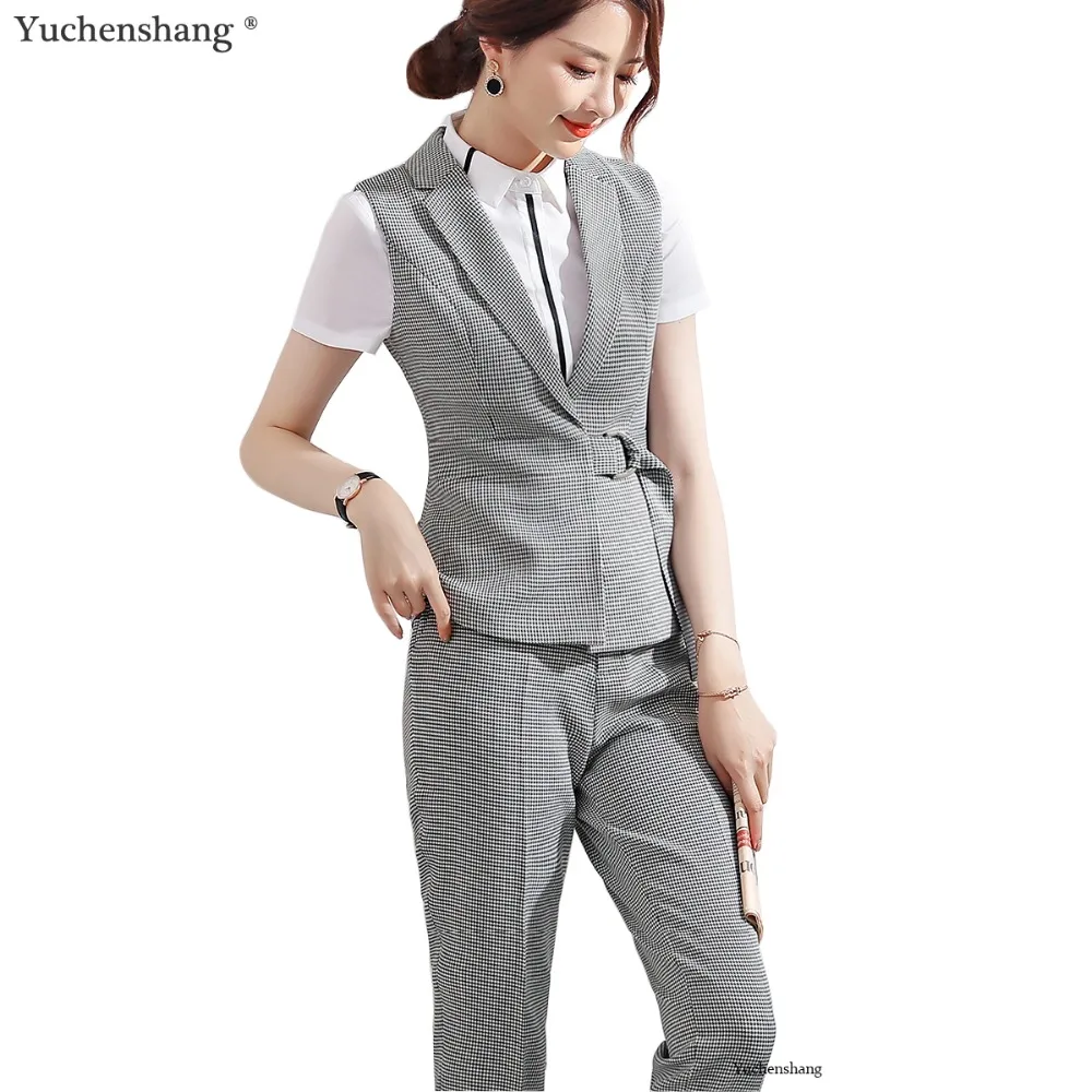 New 2019 2 Piece Set Fashion Vest Pant Suit Size S 4XL Waistcoat Belt