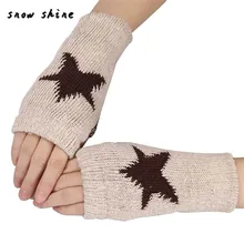 snowshine #3002 Men Women Winter Warmer Star Knitted Mittens Fingerless Arm Glove free shipping