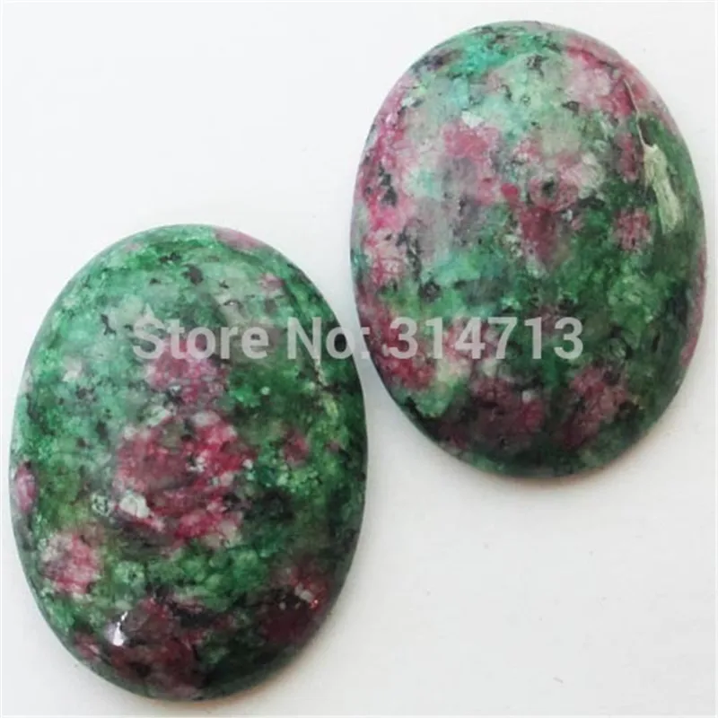 

IMG1457 Beautiful 2Pcs Green Rubys in Fuchsite Oval CAB CABOCHON 40x30x8mm