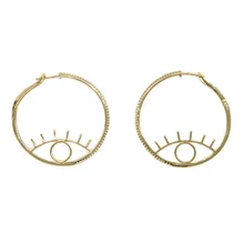 Geometric circle evil eye earring for girl gold color micro pave CZ band elegance Lucky turkish evil eye round big earrings