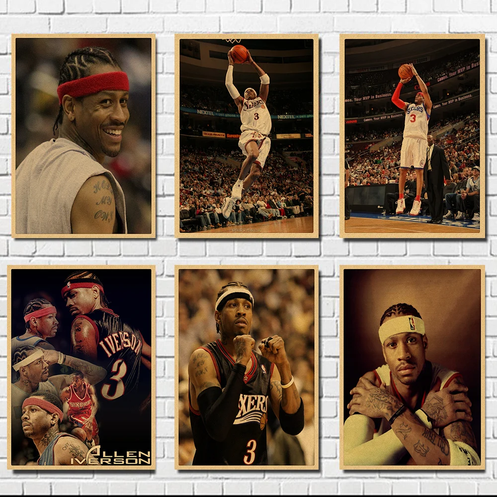 

Vintage NBA Basketball Star Classic Allen Iverson Poster Bar Cafe Home Decor Retro Kraft Paper Wall Sticker 30*21cm