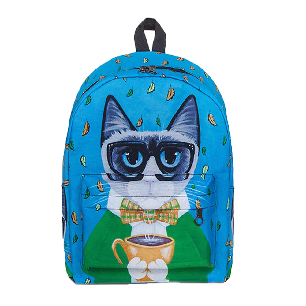 Women's Cute Cat Backpack School Women Backpacks Girls Funny Cats Canvas Shoulder Bag High