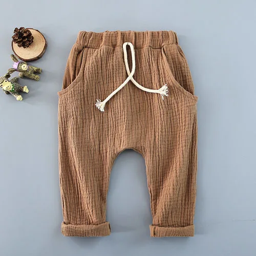 Размер 100-140 штаны для девочек детские брюки детские штаны для маленьких мальчиков, штаны-шаровары льняная Мягкая дышащая одежда