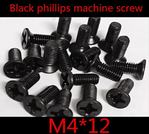 1000pcs/lot DIN7985 M4*12 Steel With Black Cross Recessed Phillips Flat Head Countersunk Machine Screw | Обустройство дома