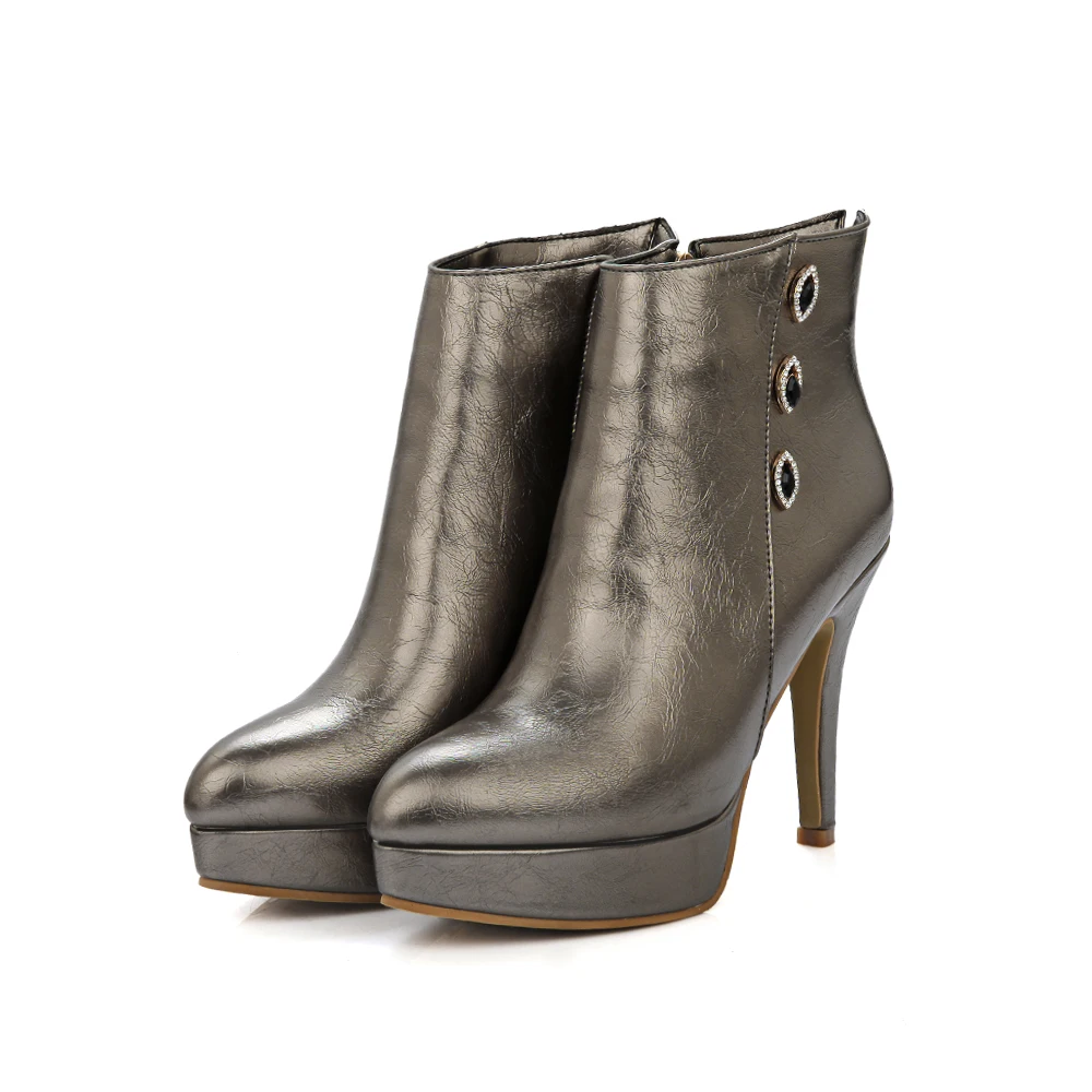 

PQECFS Big size 32-46 high quality spring & autumn women solid solid metal decoration platform high heels riding boots 4 colors