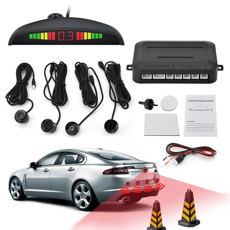 Hot selling car LED Parking Sensor With 4 Sensors Reverse Backup Car Parking Radar Monitor Detector System Backlight Display