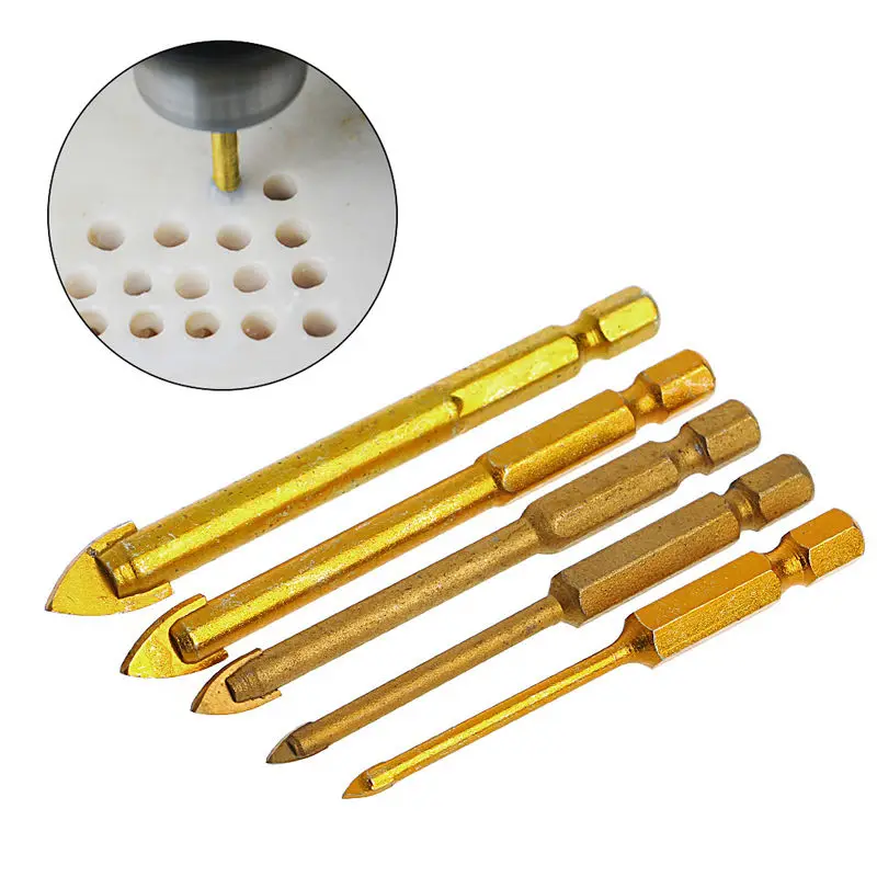 

5 Pcs Titanium Coated Glass Drill Bit Set 3/4/6/8/10mm With Hex Shank new