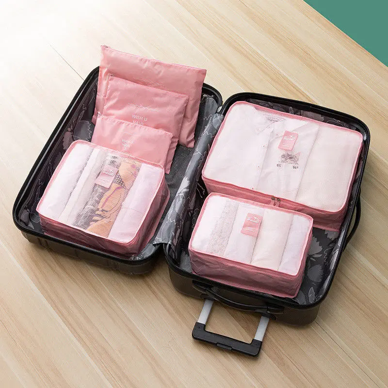 Новинка, 6 шт., дорожная сумка для хранения, сумка для хранения багажа, сумка для хранения багажа, одежда, косметичка, 6 предметов, аксессуары для путешествий - Цвет: Pink