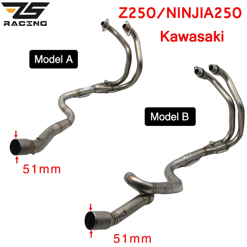 ZS Racing Motorcycle Exhaust Middle Pipe For Kawasaki Z250 Ninja 300