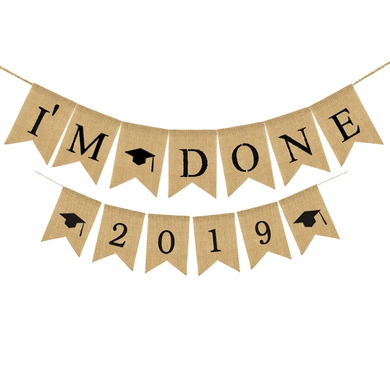 Graduation Party Flag Decorations Hanging Bunting Garland Decoration Banner Burlap Swallowtail Flag I'm Done