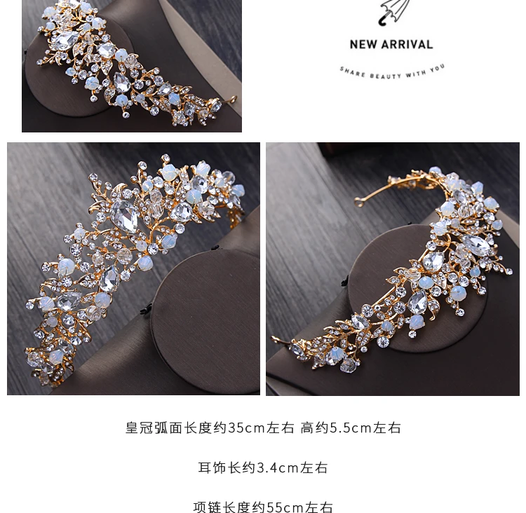  Ramo de Ouro Pérolas Tiara Colar Brincos Conjunto De Jóias de Casamento Artesanais Acessórios De Noiva Mulheres Conjuntos de Jóias (4)