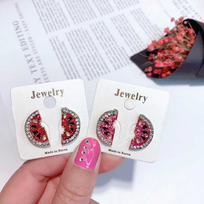 watermelon full cubic zircon earring Hypoallergenic fadeless alloy fashion jewelry stud earrings for women gift