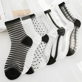

Women Socks Fashion Sheer Mesh Glass Silk Socks Ultrathin Transparent Crystal Lace Fabulous Elastic Ladies Summer Ankle Sock